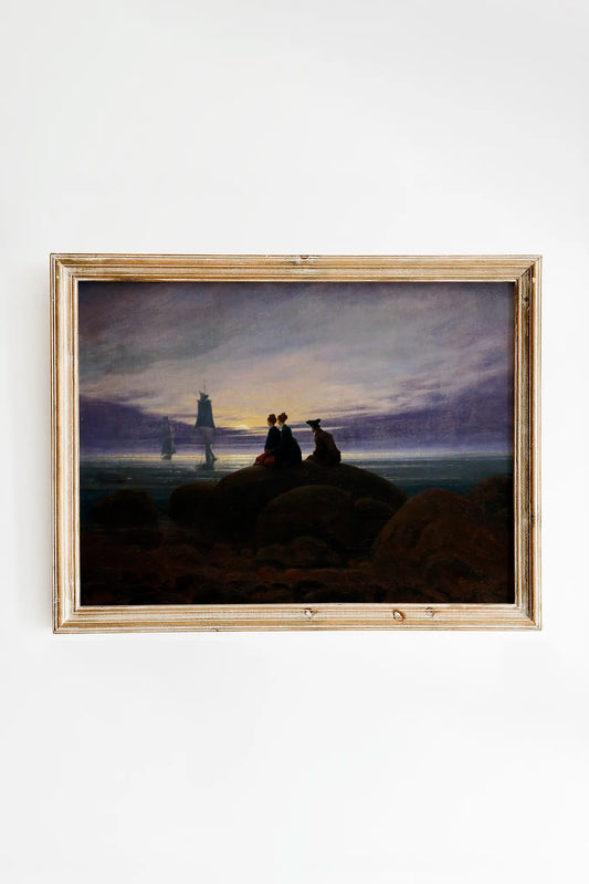 Caspar David Friedrich - Moonrise over the Sea #60 a beautiful seascape painting reproduction printed by GalleryInk.Art