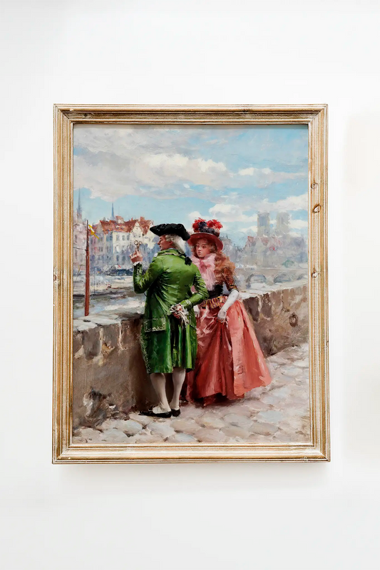 Henri Victor Lesur - A Stroll By The Seine, Paris #38 painting reproduction printed by GalleryInk.Art, a store providing vintage and romantic wall art prints