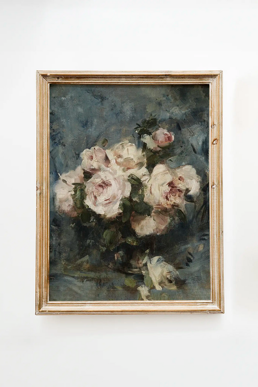 Charles Hermans - Still Life With Roses in a Glass Vase #18 painting reproduction printed by GalleryInk.Art, a store providing farmhouse wall art prints