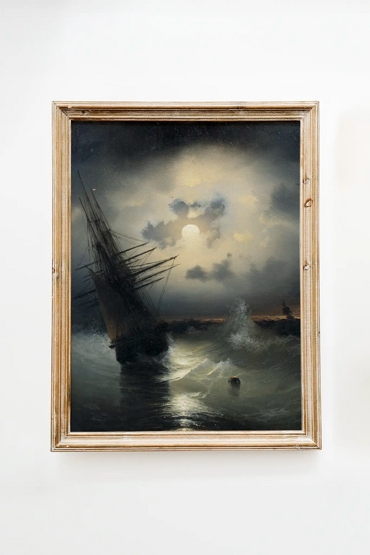 Ivan Ayvazovsky - Sailing Ship on the Sea at Moonlight #2 a beautiful painting reproduction printed by GalleryInk.Art, a store providing seascape wall art prints