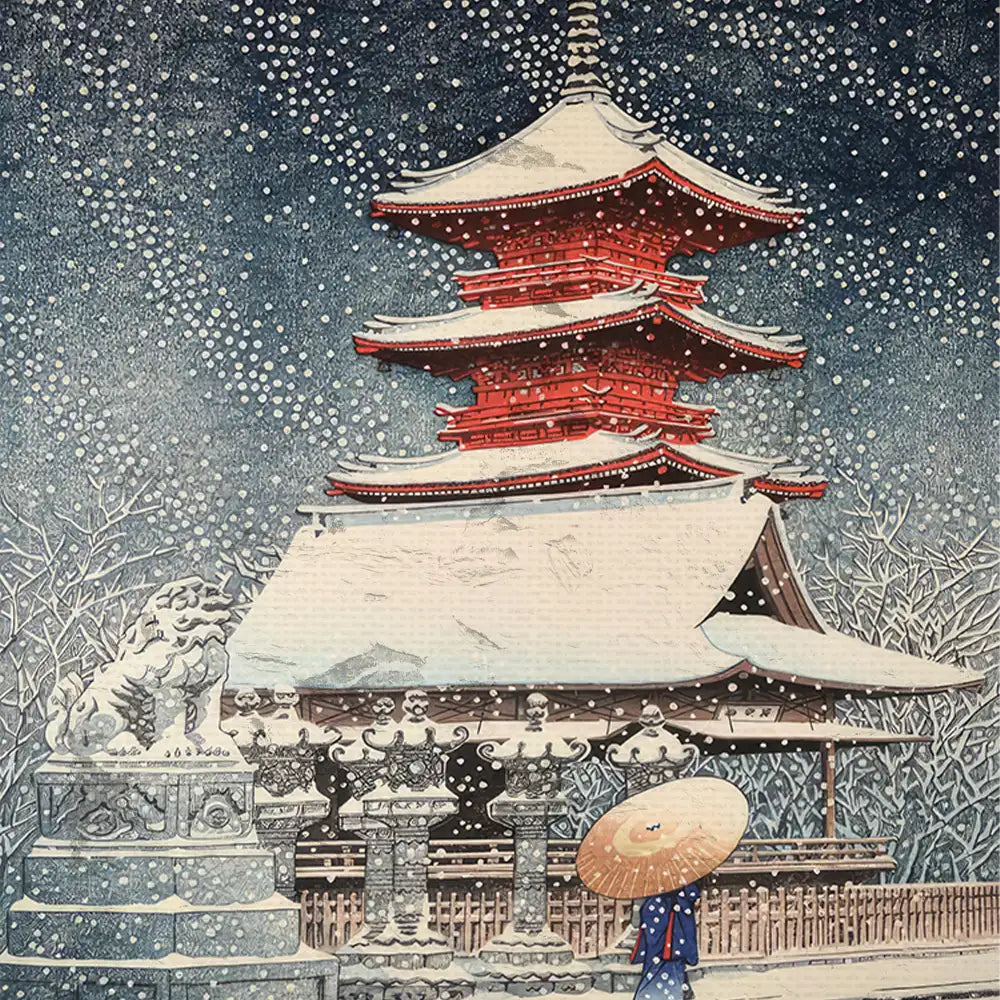 Snow at Toshogu in Ueno by Hasui Kawase - Final Mockup Example