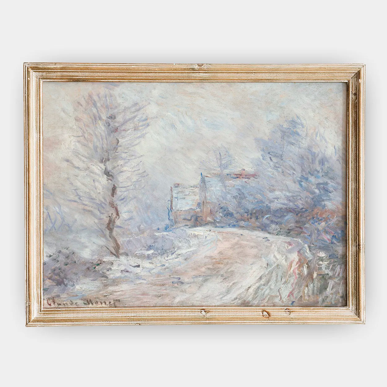 Claude Monet - L’entrée de Giverny sous la neige #144 a beautiful painting reproduction by GalleryInk.Art