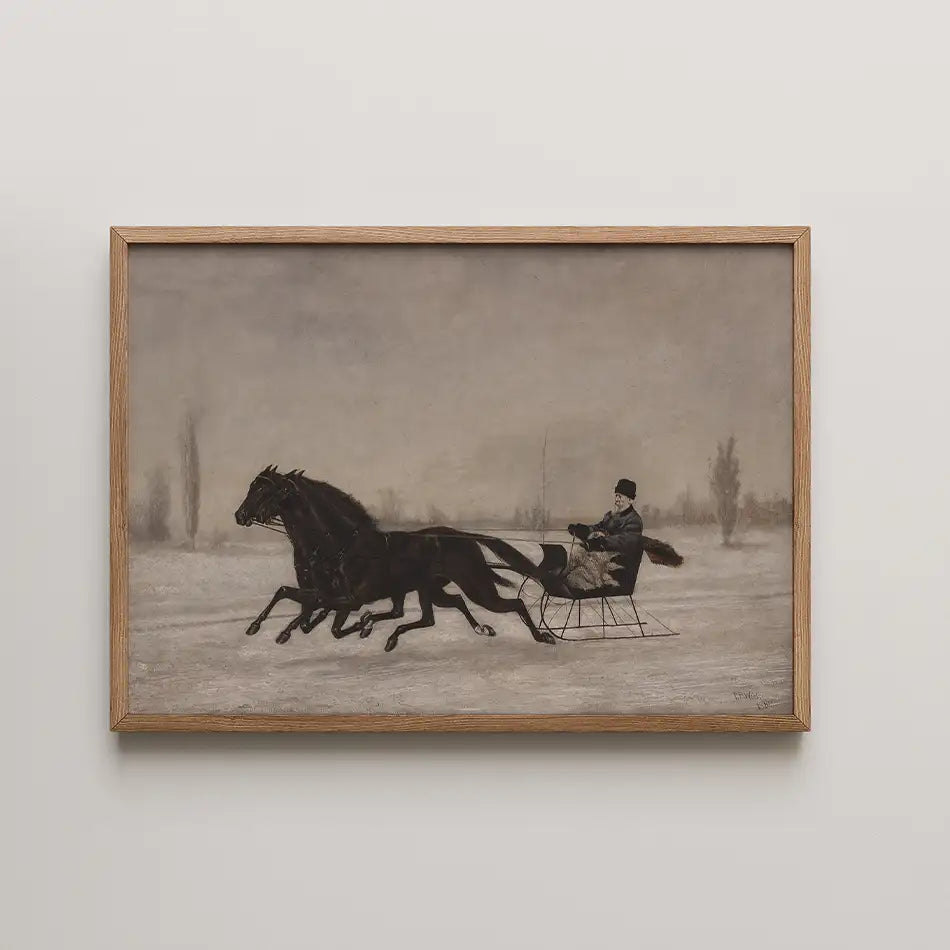 David Marsh in Horse Drawn Sleigh in a Winter Landscape by Peter B. West - Fine Art Print