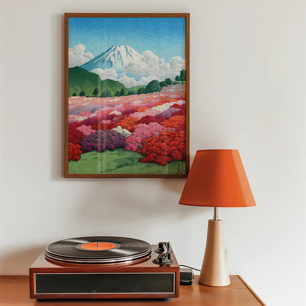 View of an Azalea Garden and Mt Fuji (1935) by Hasui Kawase - Art Print Mockup 2