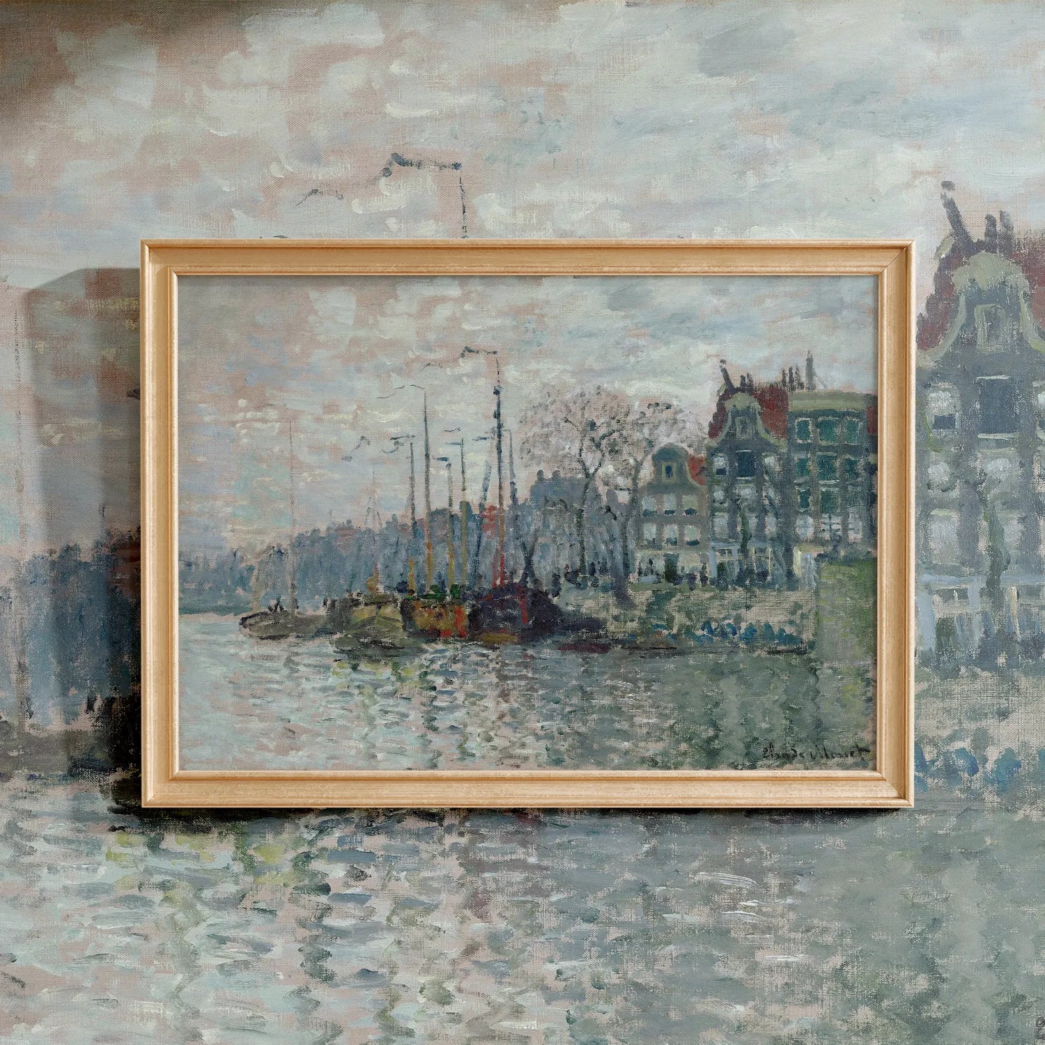 Claude Monet - View of the Prins Hendrikkade and the Kromme Waal in Amsterdam #75 a beautiful painting reproduction by GalleryInk.Art