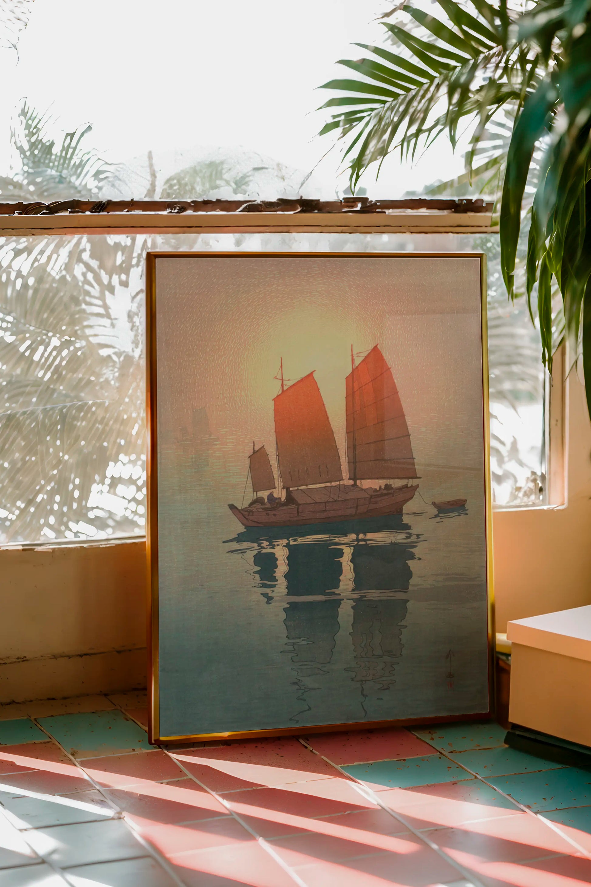 Hiroshi Yoshida - Sailing Boats in the Morning - Inland Sea #74 a beautiful painting reproduction by GalleryInk.Art