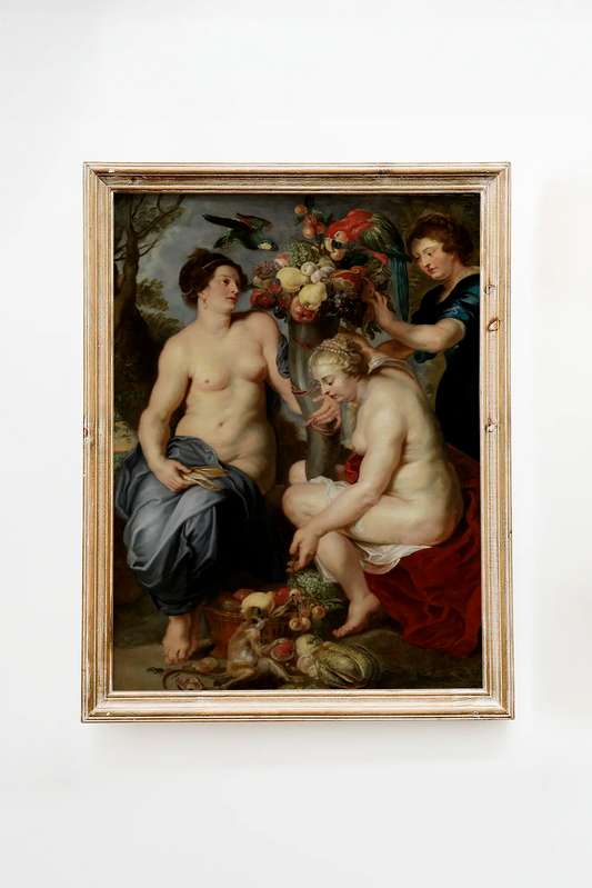 Anonymous - Three Nymphs with the Horn of Plenty #2 beautiful landscape painting reproduction, printed by GalleryInk.Art, a store specializing in mythology wall art prints.