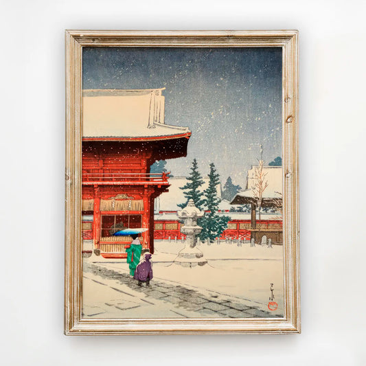 Hasui Kawase - Snow at Nezu Gongen Shrine #188 a beautiful painting reproduction by GalleryInk.Art