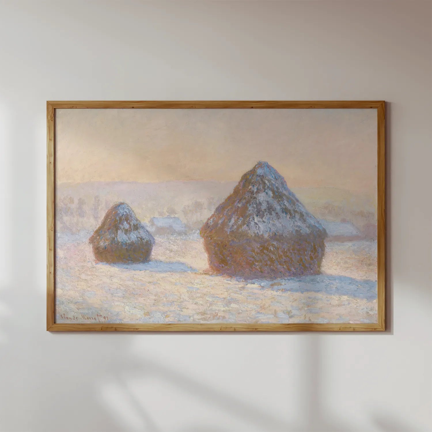 Claude Monet - Wheatstacks, Snow Effect, Morning #83 a beautiful painting reproduction by GalleryInk.Art