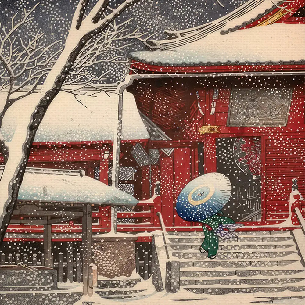 Snow at Kiyomizu Hall, Ueno by Hasui Kawase - Final Mockup Example