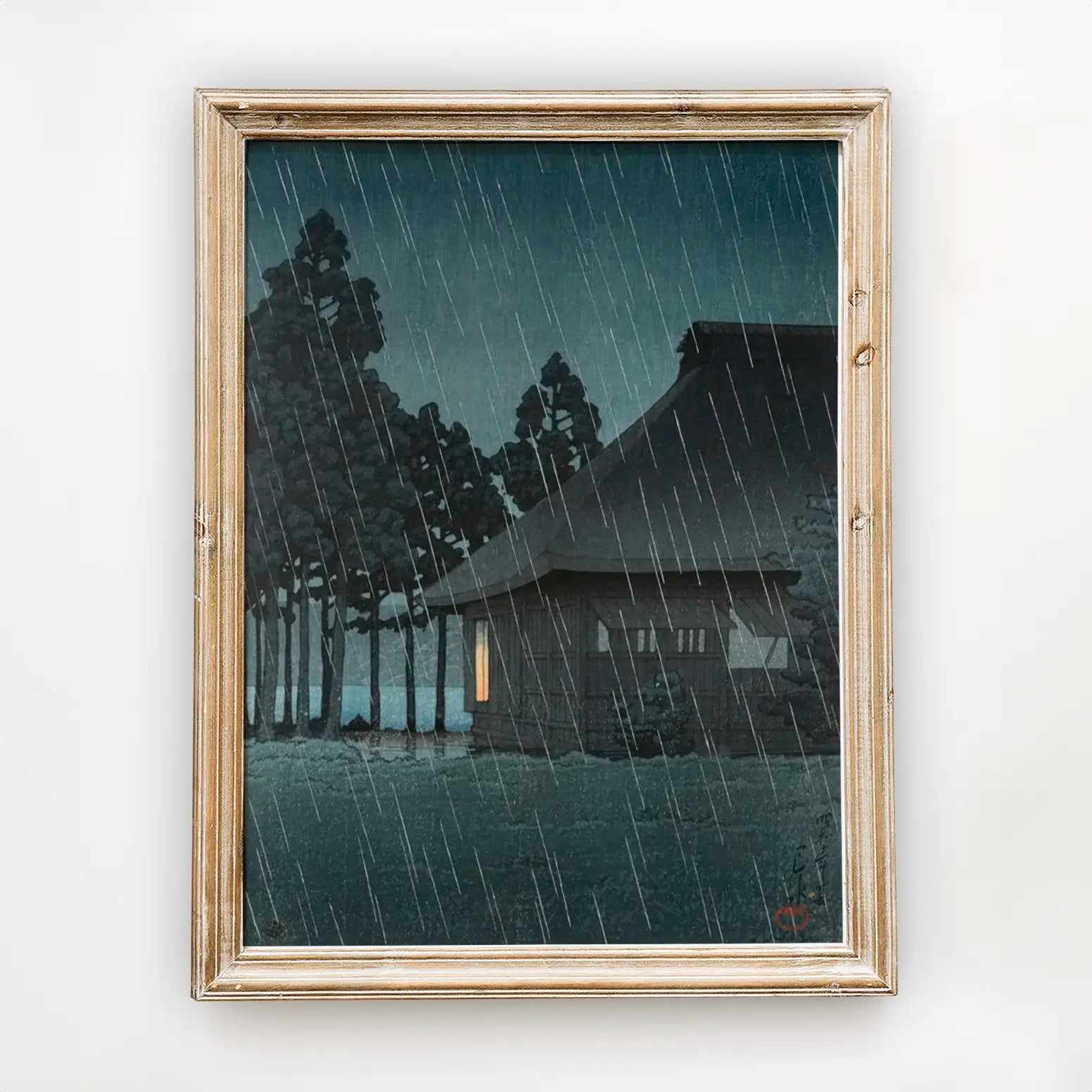 Hasui Kawase - Evening Rain at a Lakeside Tearoom #35 a beautiful painting reproduction by GalleryInk.Art