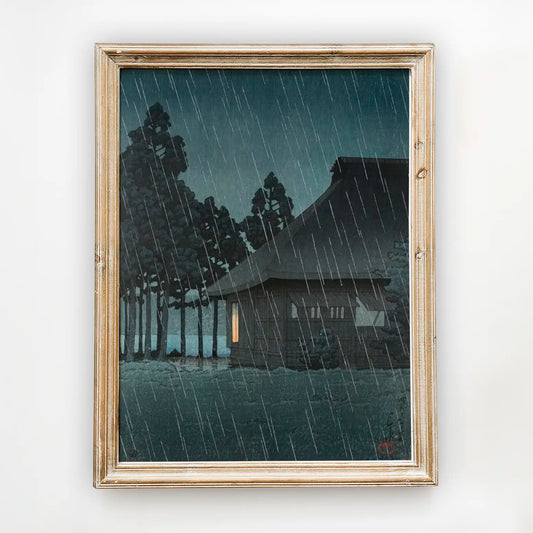 Hasui Kawase - Evening Rain at a Lakeside Tearoom #35 a beautiful painting reproduction by GalleryInk.Art