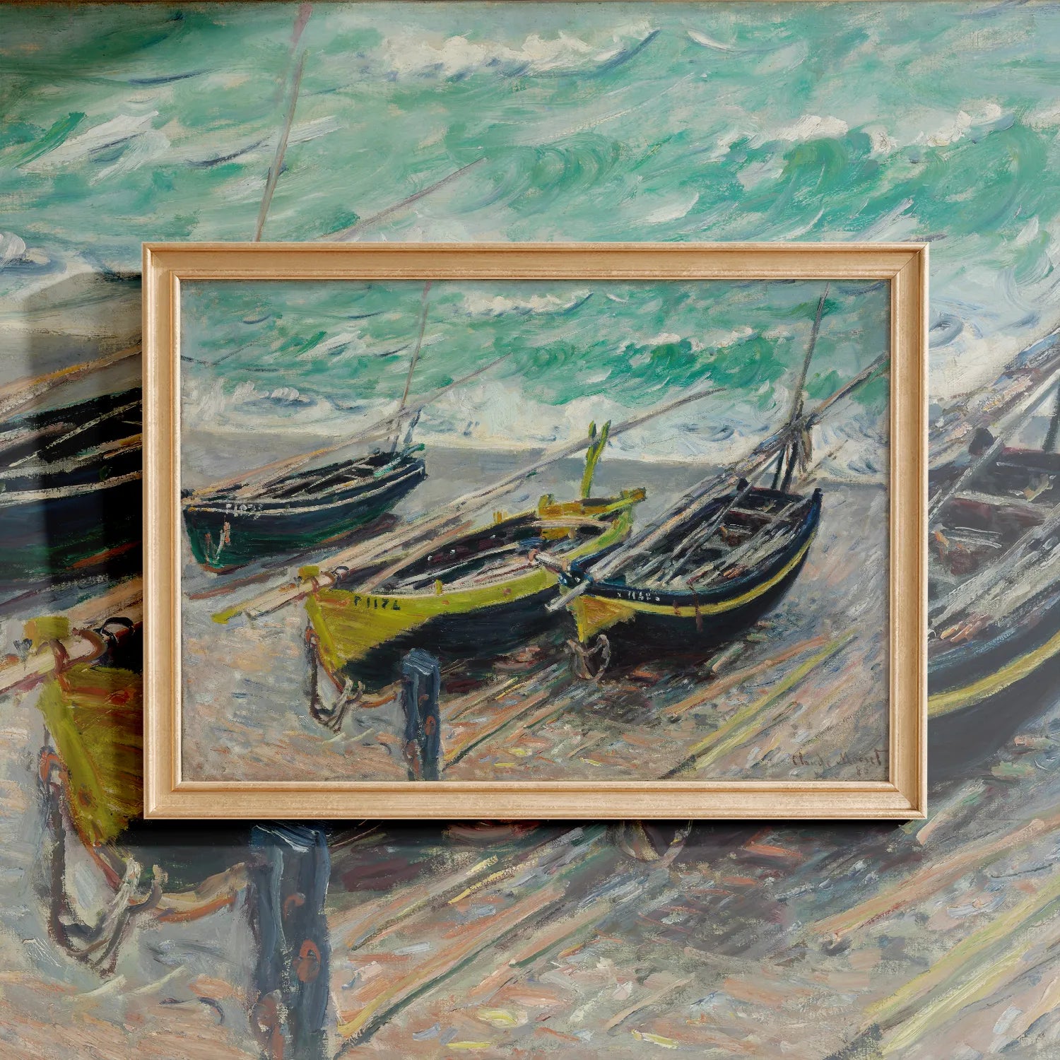 Claude Monet - Three Fishing Boats #70 a beautiful painting reproduction by GalleryInk.Art