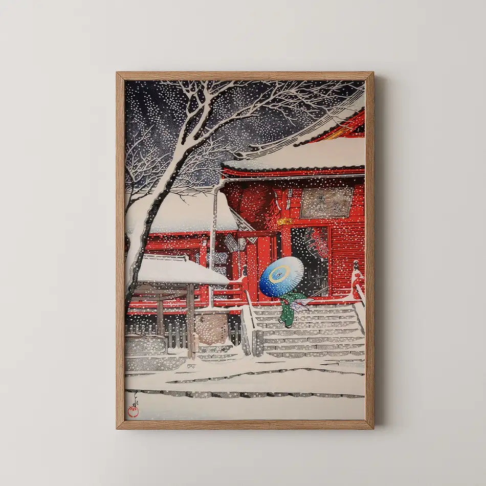 Ueno Kiyomizudo in snow by Hasui Kawase - Fine Art Print