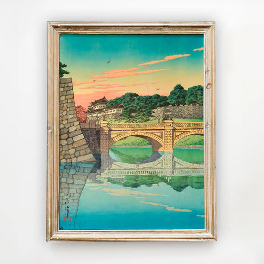 Hasui Kawase - Morning at Niju Bridge #120 a beautiful painting reproduction by GalleryInk.Art