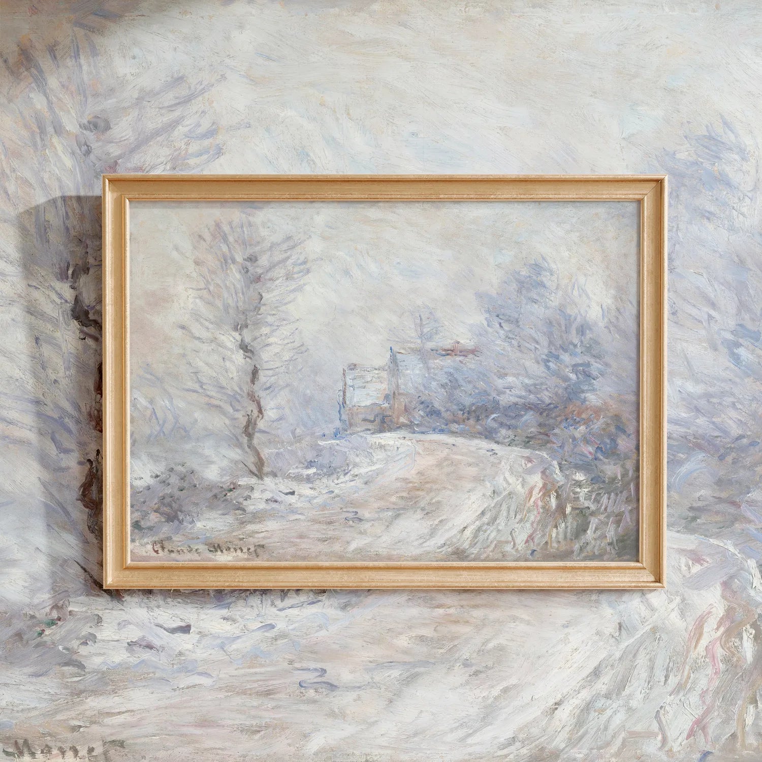 Claude Monet - L’entrée de Giverny sous la neige #144 a beautiful painting reproduction by GalleryInk.Art