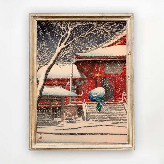 Hasui Kawase - Snow at Kiyomizu Hall, Ueno #185 a beautiful painting reproduction by GalleryInk.Art