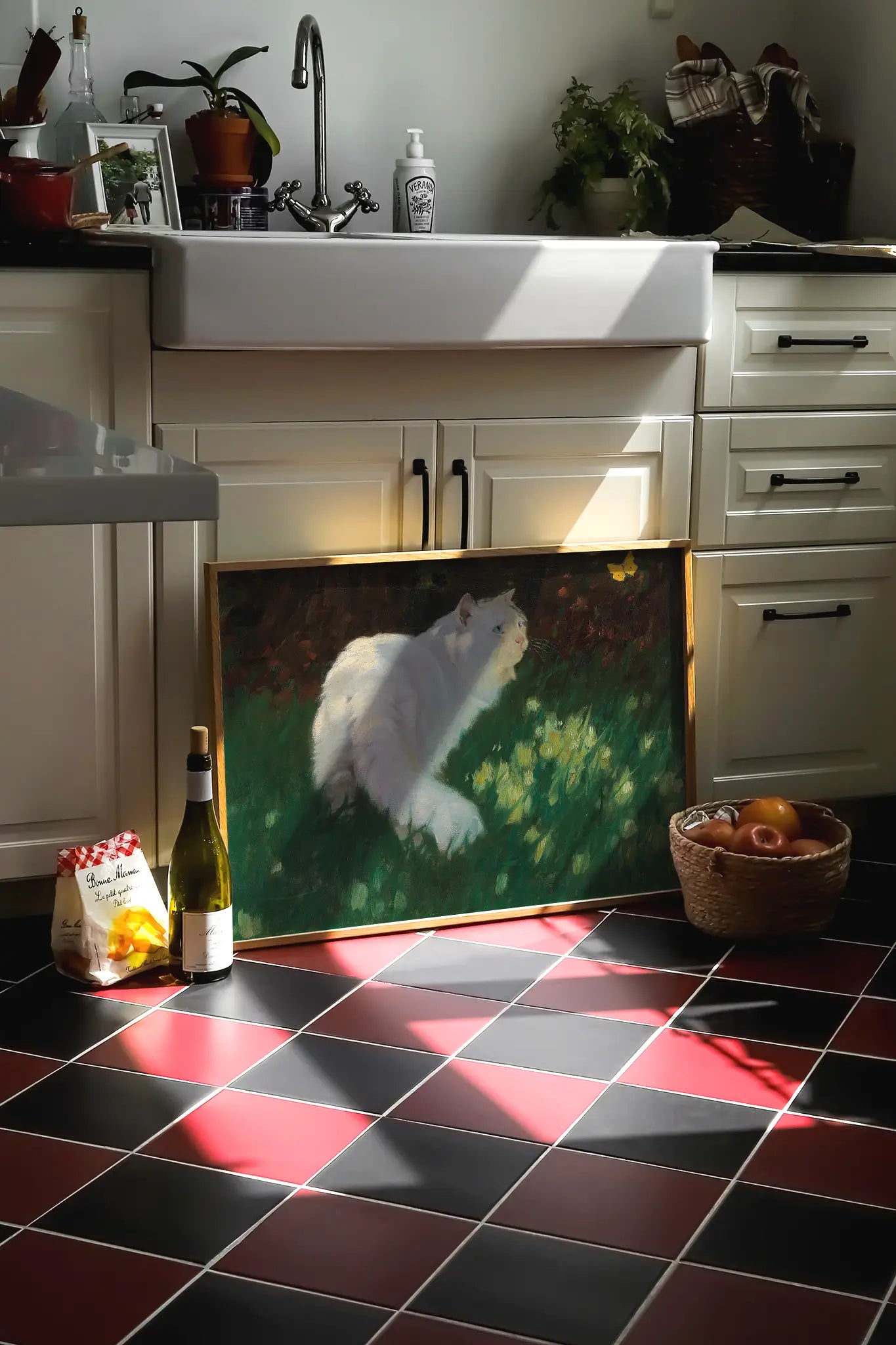 White Cat and Butterflies - Arthur Heyer #211 a beautiful painting reproduction by GalleryInk.Art