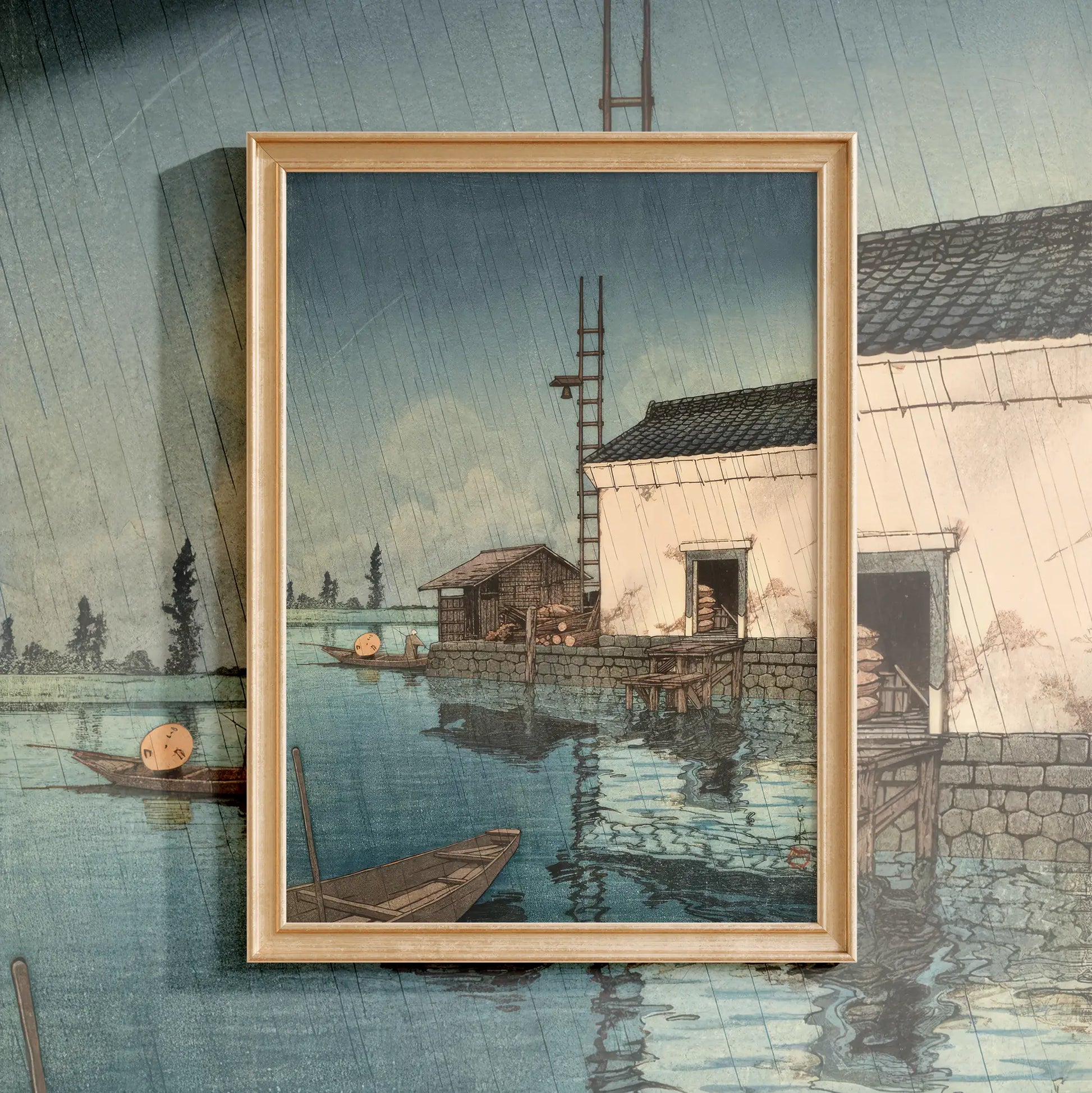 Hasui Kawase - Rain at Ushibori #157 a beautiful painting reproduction by GalleryInk.Art