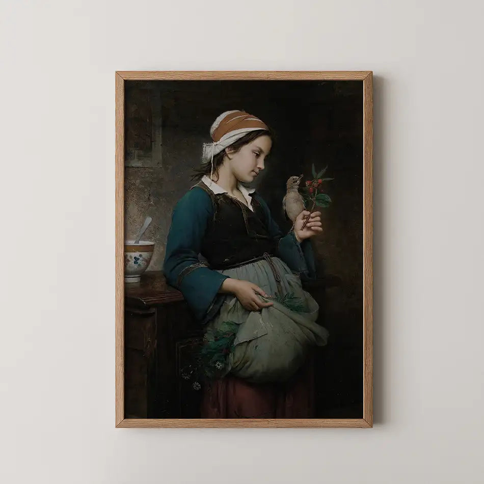 Fillette à l’oiseau by Emile-Auguste Hublin - Fine Art Print