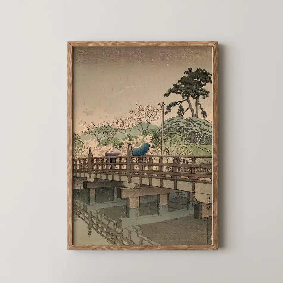Spring Rain at Benkei Bridge by Hasui Kawase - Fine Art Print