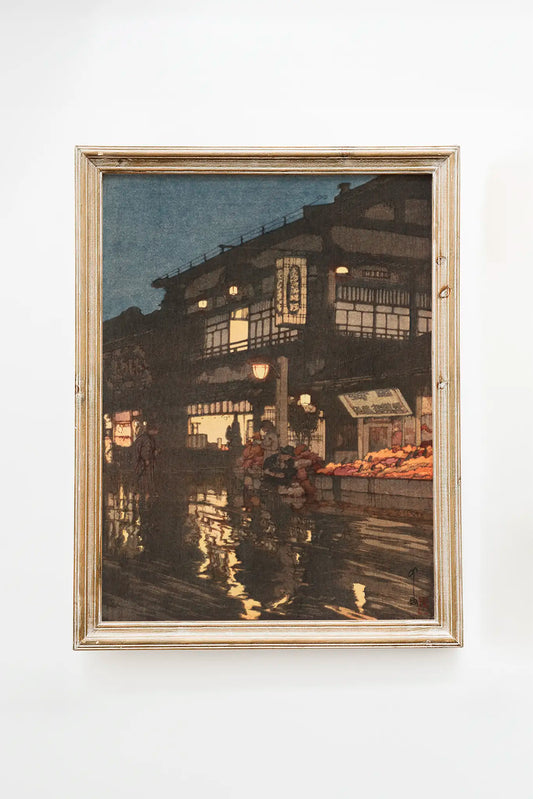 Hiroshi Yoshida - Kagurazaka Street after a Night Rain (1929) #68 a beautiful painting reproduction by GalleryInk.Art