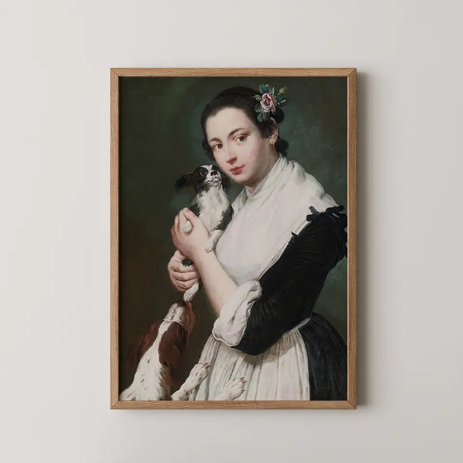 A Young Lady With Two Dogs by Giacomo Ceruti - Fine Art Print