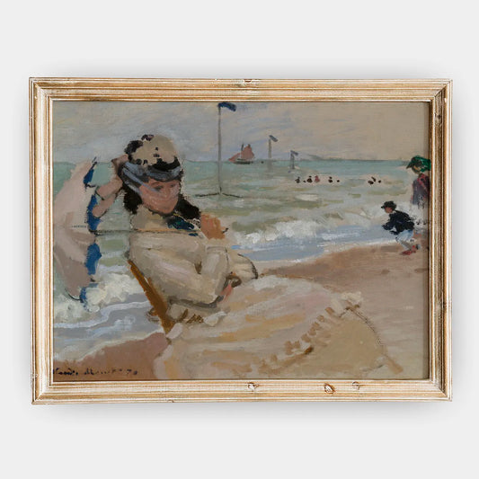 Claude Monet - Camille on the Beach in Trouville #2 a beautiful painting reproduction by GalleryInk.Art