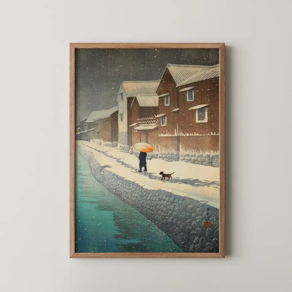 Snow at Shinkawabata in Handa by Hasui Kawase - Fine Art Print