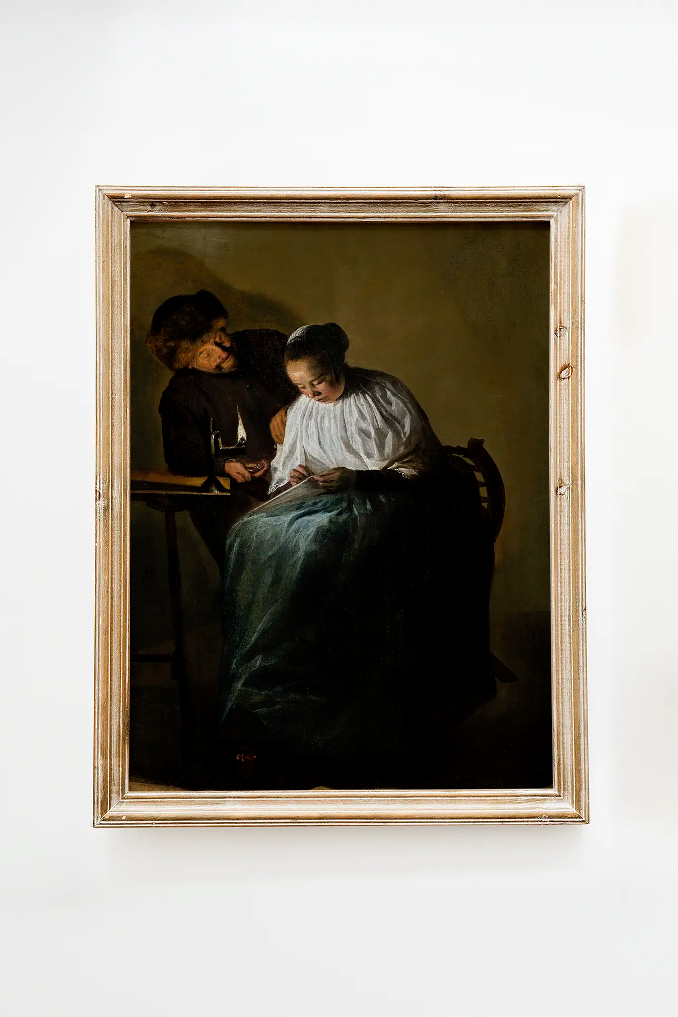 Judith Leyster - Man Offering Money to a Young Woman #47 painting reproduction printed by GalleryInk.Art, a store providing vintage and romantic wall art prints