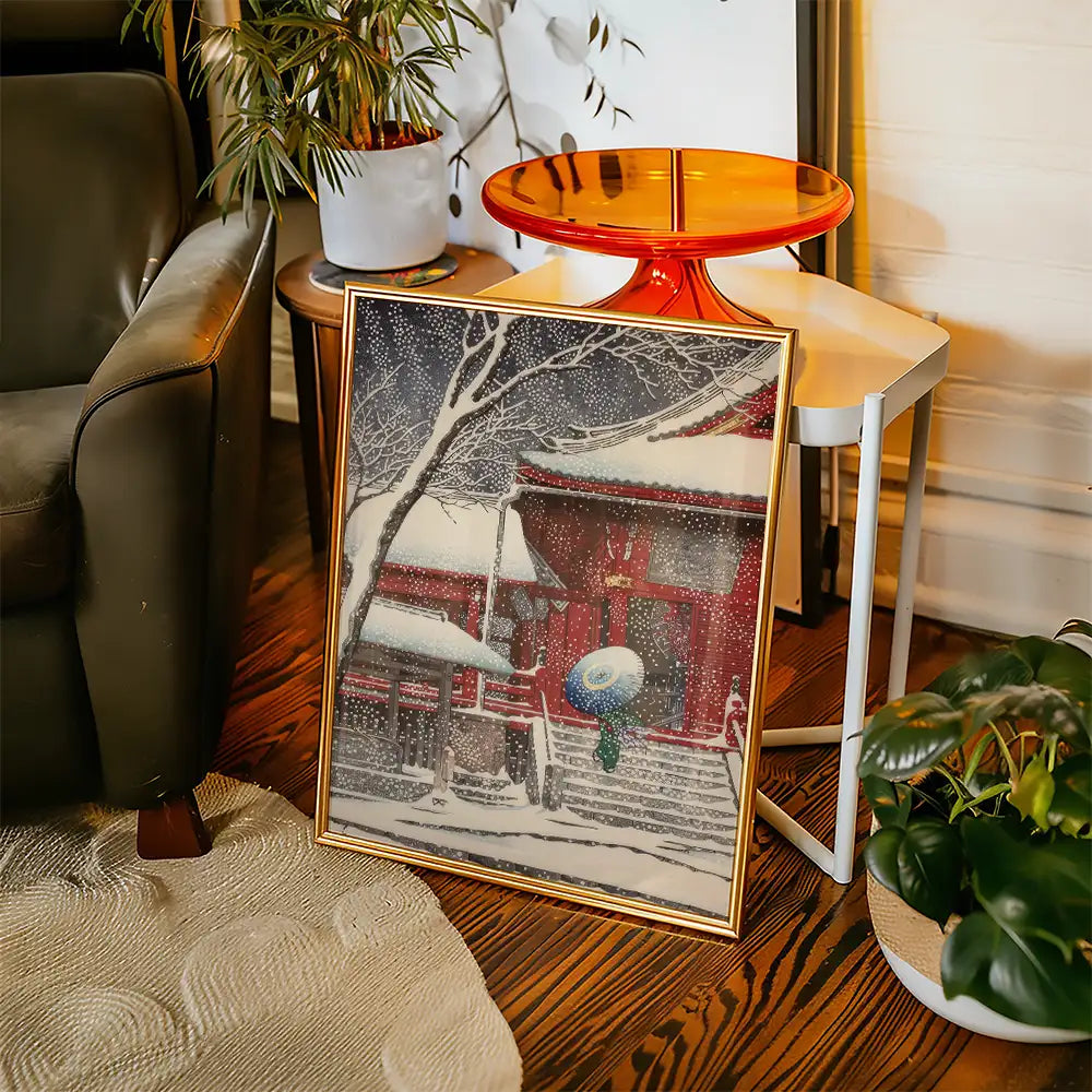 Snow at Kiyomizu Hall, Ueno by Hasui Kawase - Art Print Mockup 2